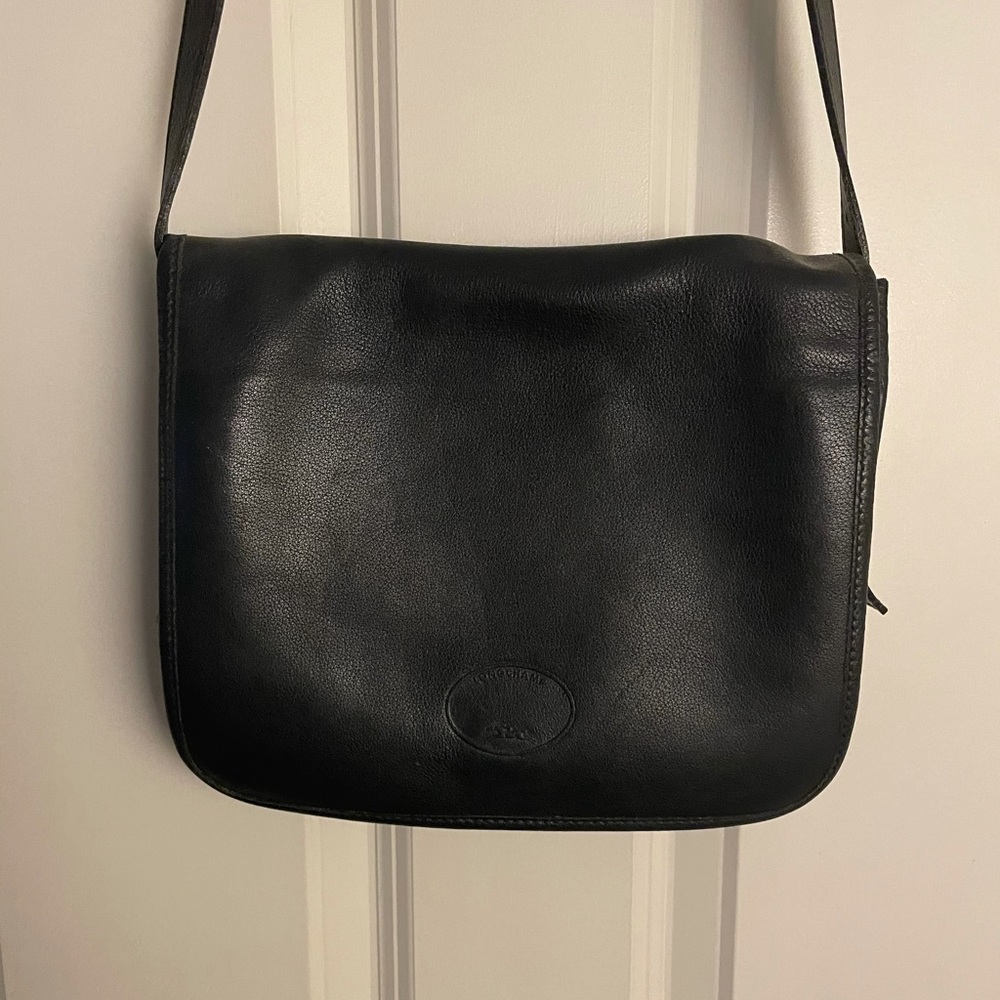 Navy leather Longchamp Crossbody Purse